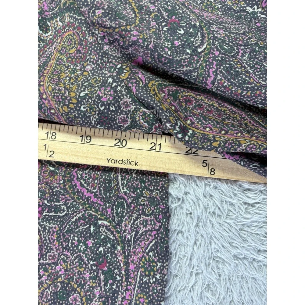 NEW Evereve Womens L Kyra Paisley Blouse Smocked V Neck Balloon Sleeve Boho USA